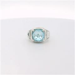 John Hardy Sterling Blue Topaz Bamboo Ring - Size 7.5